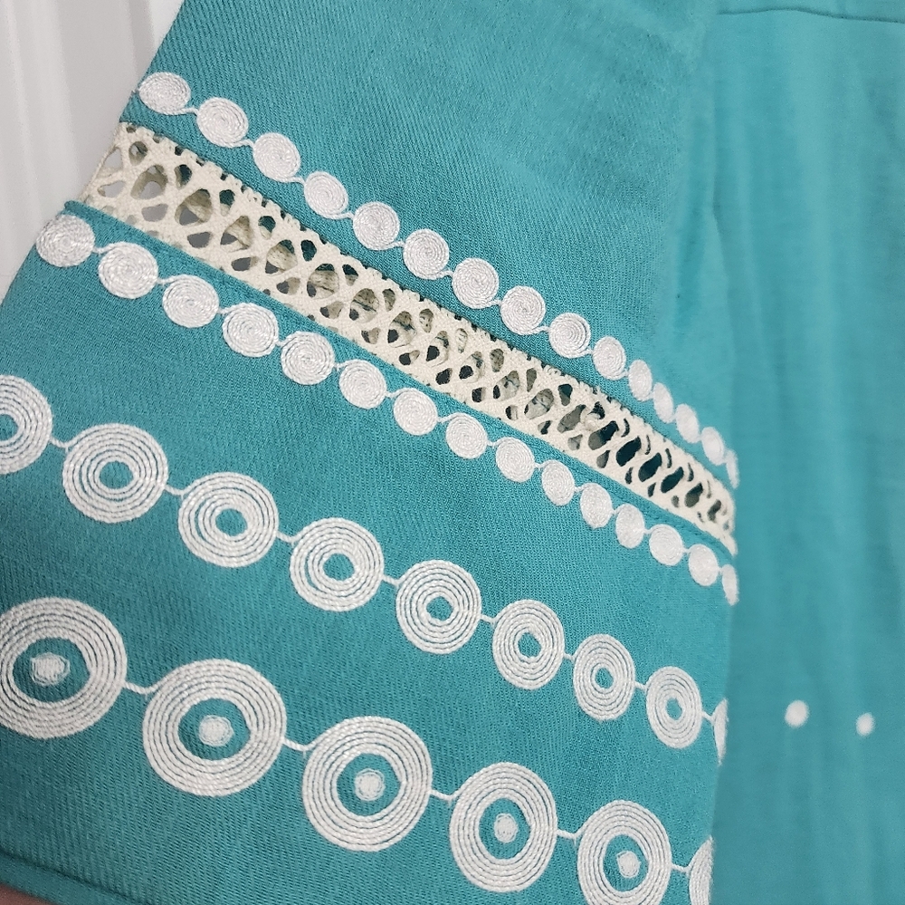 Tommy Bahama Turquoise Green Blue White Polka Dot Shift Dress Womans Small - Picture 5 of 6